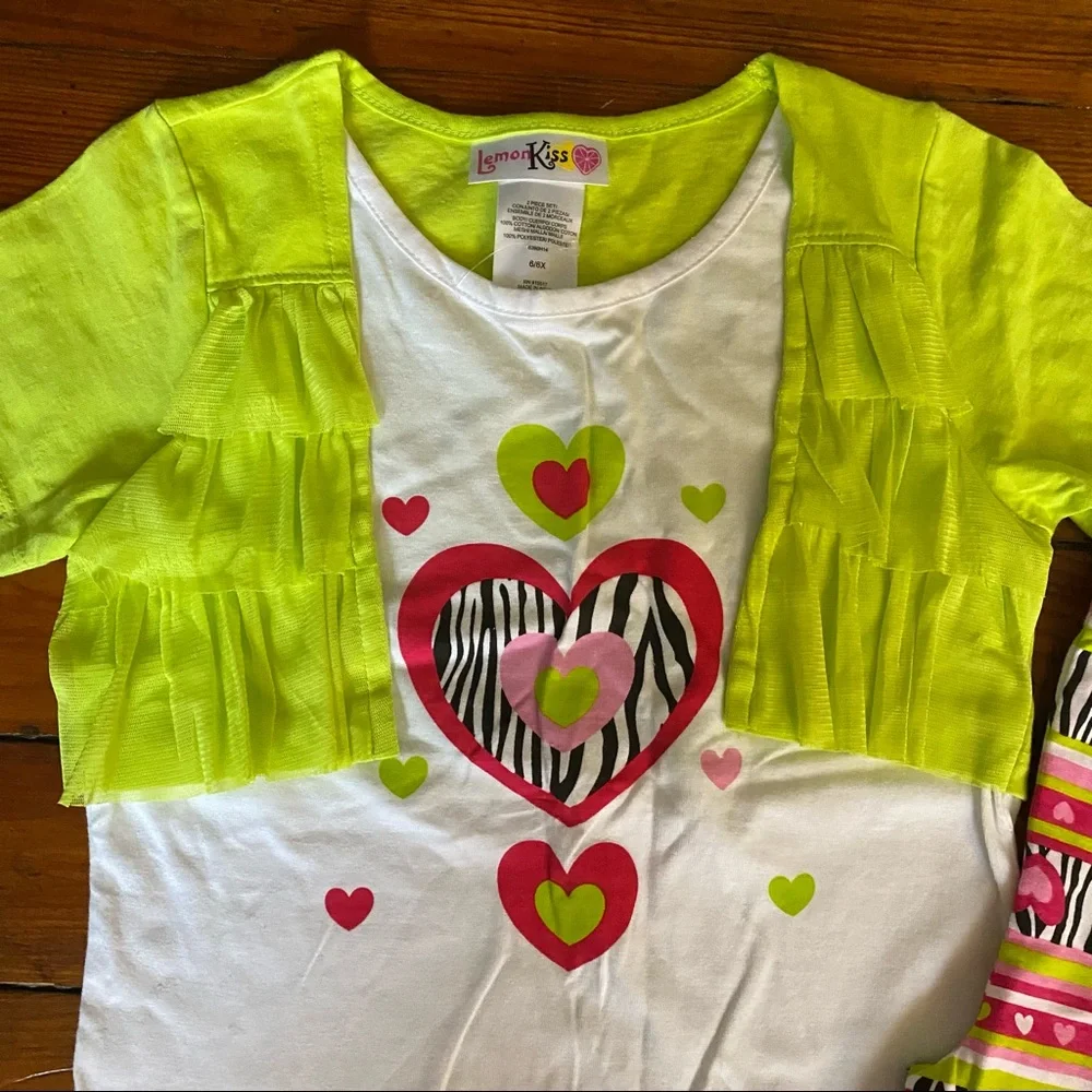 Heart Neon Outfit Matching Shirt & leggings Size 6/6X